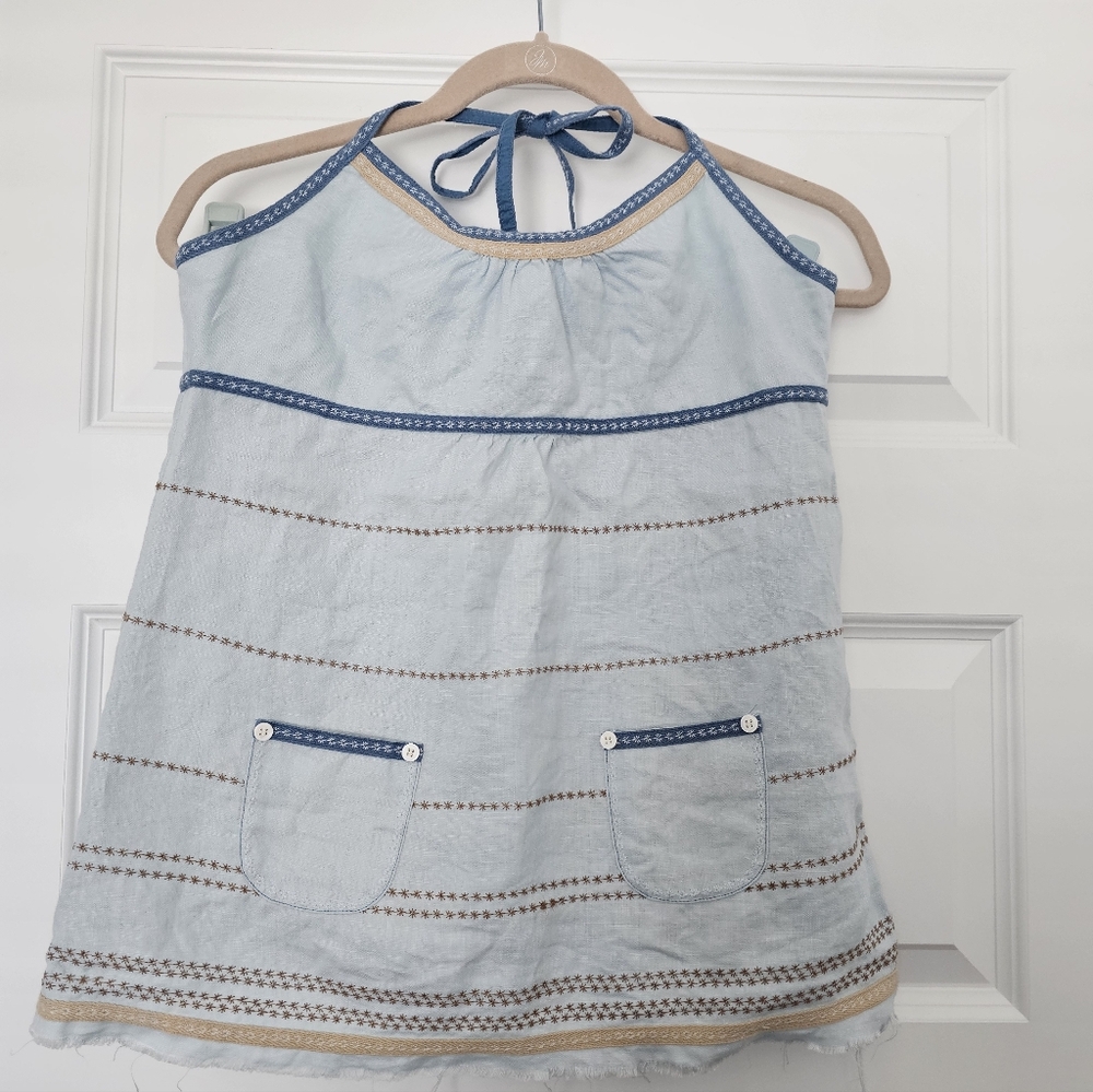 Blue and Beige Women's Halter Top